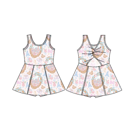 custom moq 3 cartoon M castle sleeveless skorts girls dress