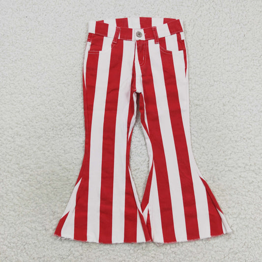 P0246 Red striped girls denim pants