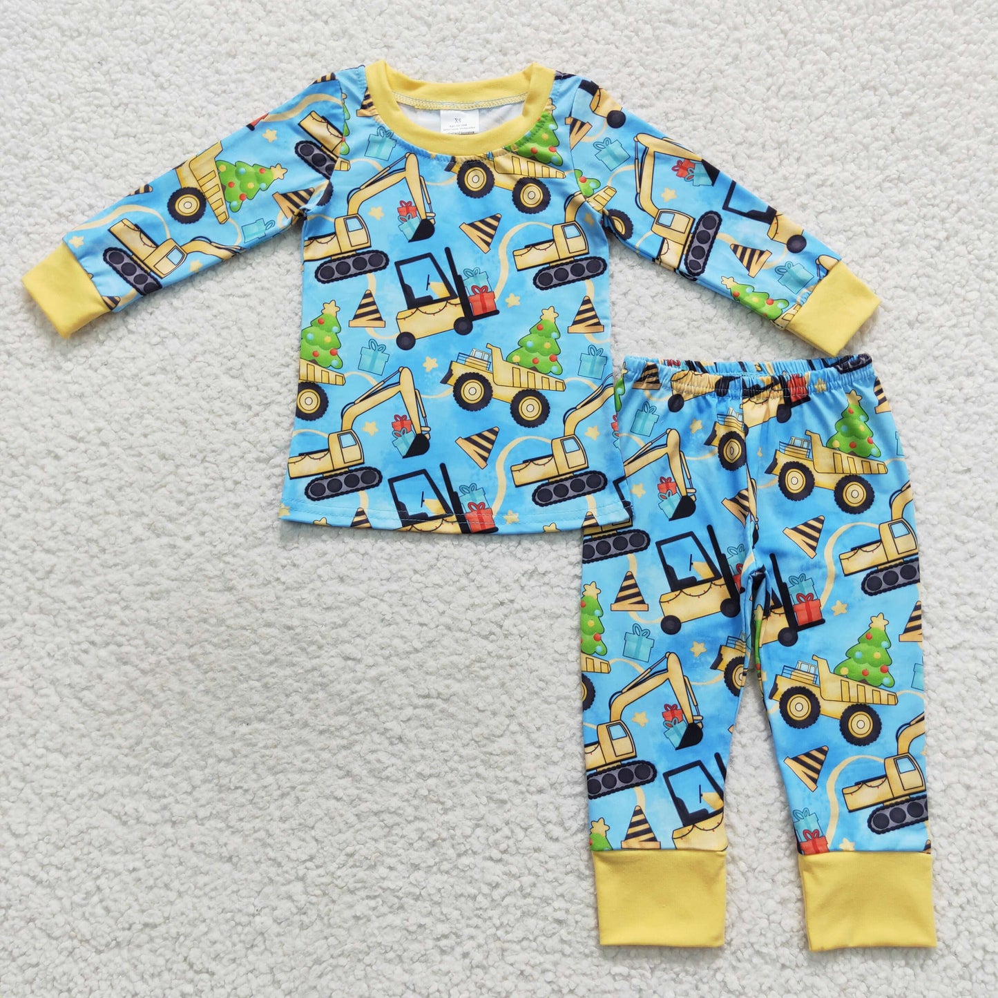 BLP0309 Construction truck blue long sleeve pants boys pajamas
