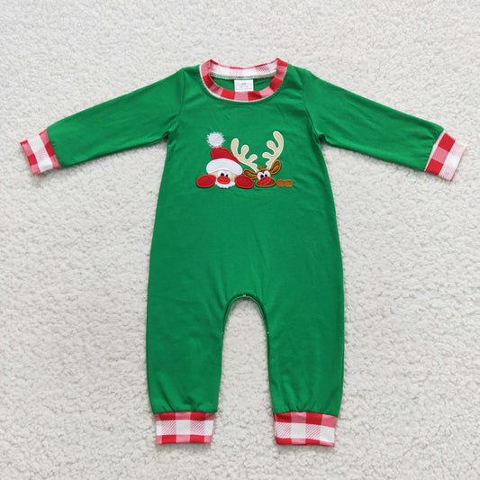 LR0396 Christmas Deer Green Long Sleeves Boys Romper