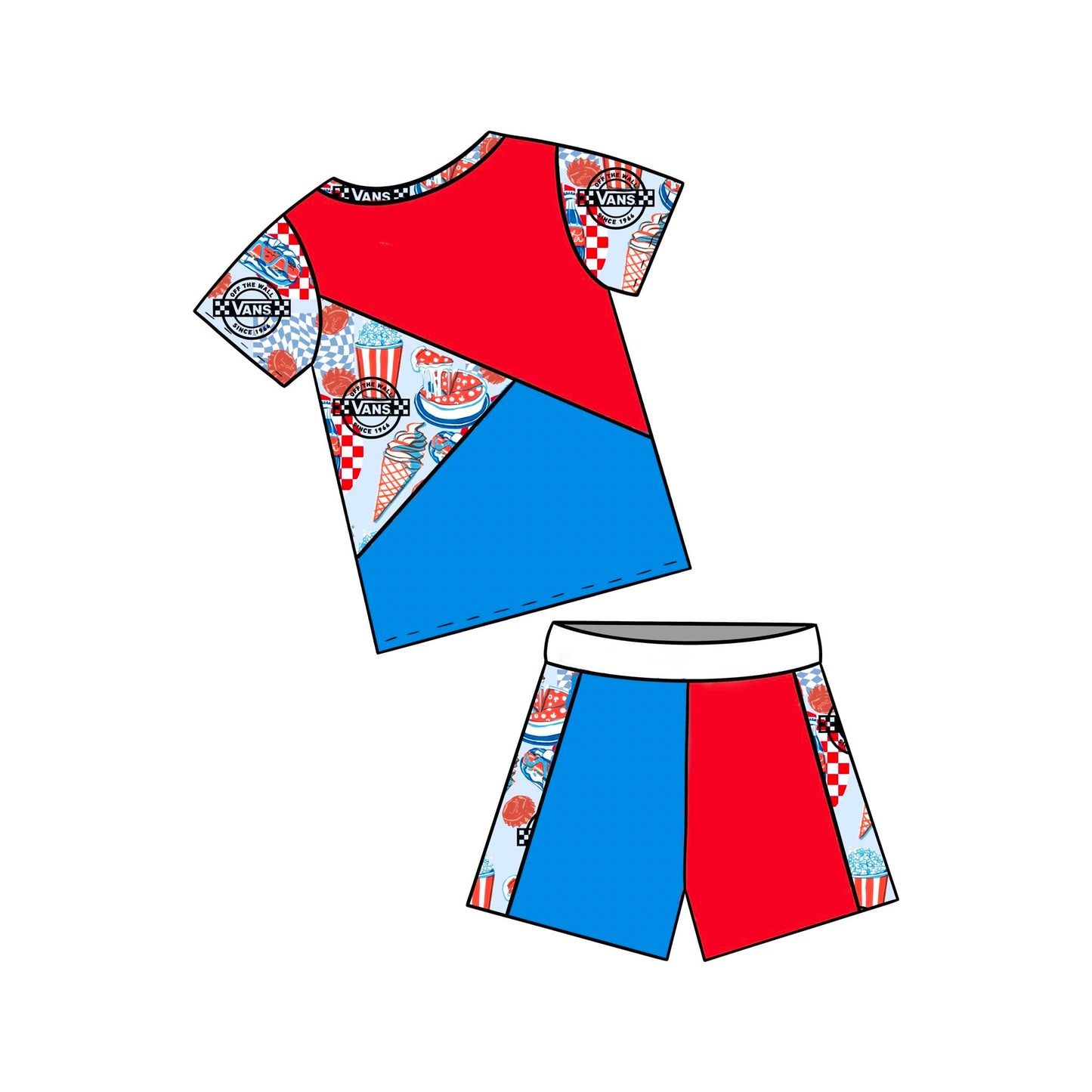 custom style July 4th pizza red short sleeve shorts boys set