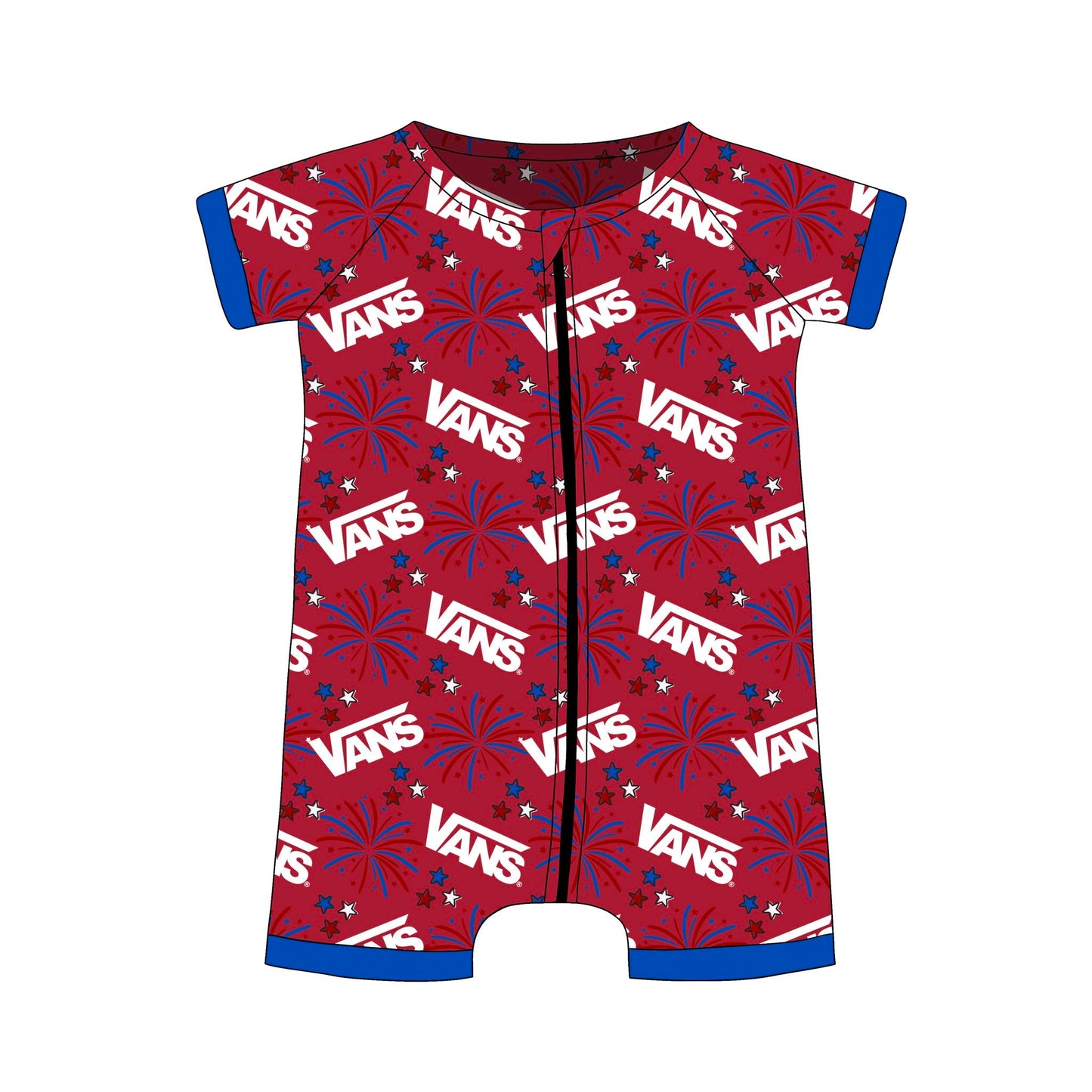 custom style July 4th firework maroon shorts zipper boys romper