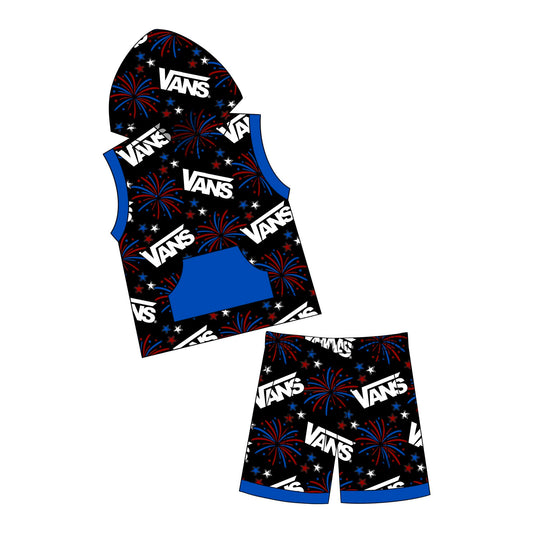 custom style July 4th firework pocket sleeveless shorts boys set