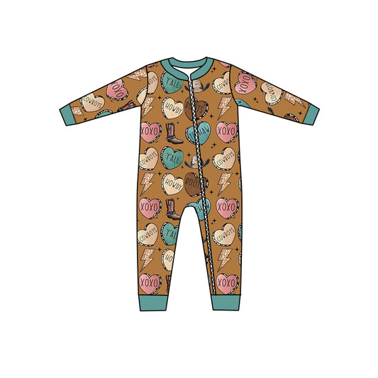 preorder LR0682 Western howdy boot hat brown long sleeve girls romper
