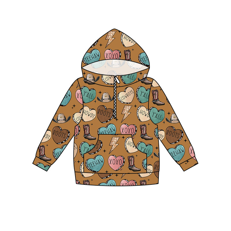 preorder BT0362 Western howdy boot brown hoodie boys top