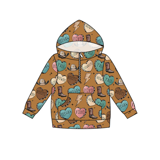 preorder BT0362 Western howdy boot brown hoodie boys top