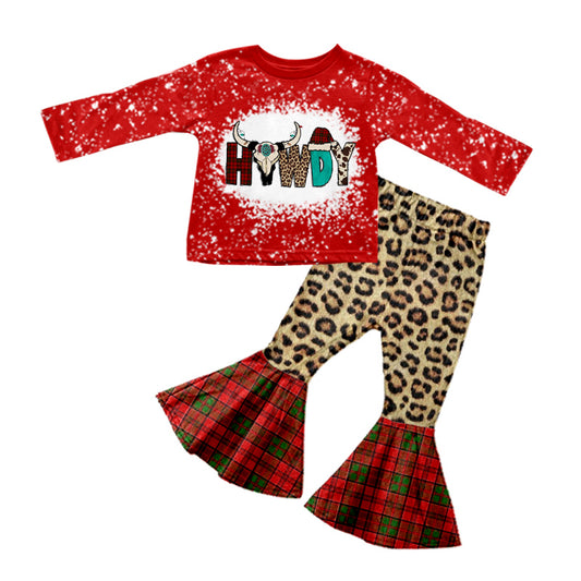 preorder GLP0784 Western howdy cow red long sleeve leopard pants girls set