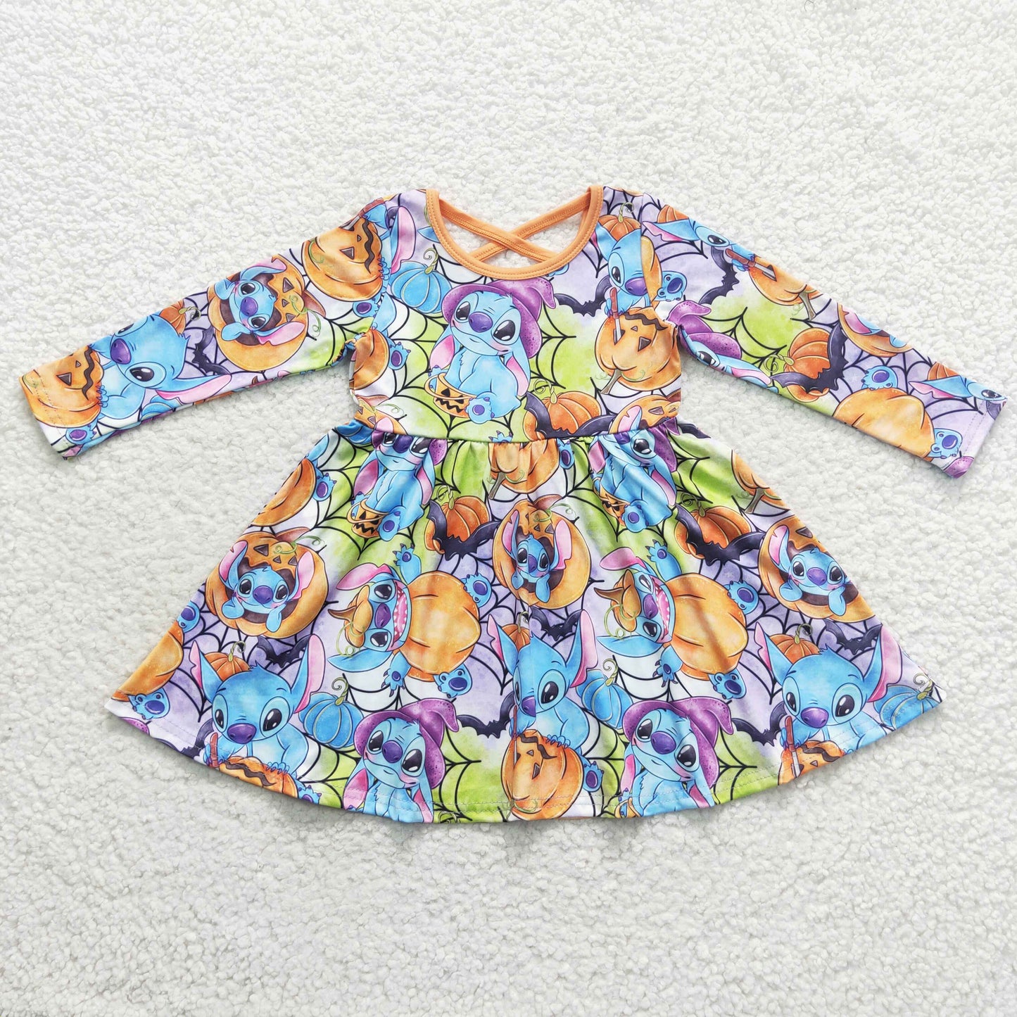 GLD0330 Cartoon pumpkin blue long sleeve girls dress