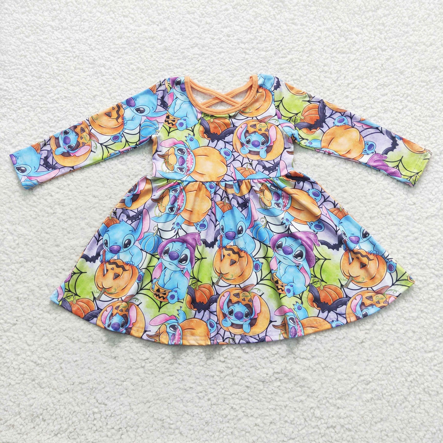 GLD0330 Cartoon pumpkin blue long sleeve girls dress