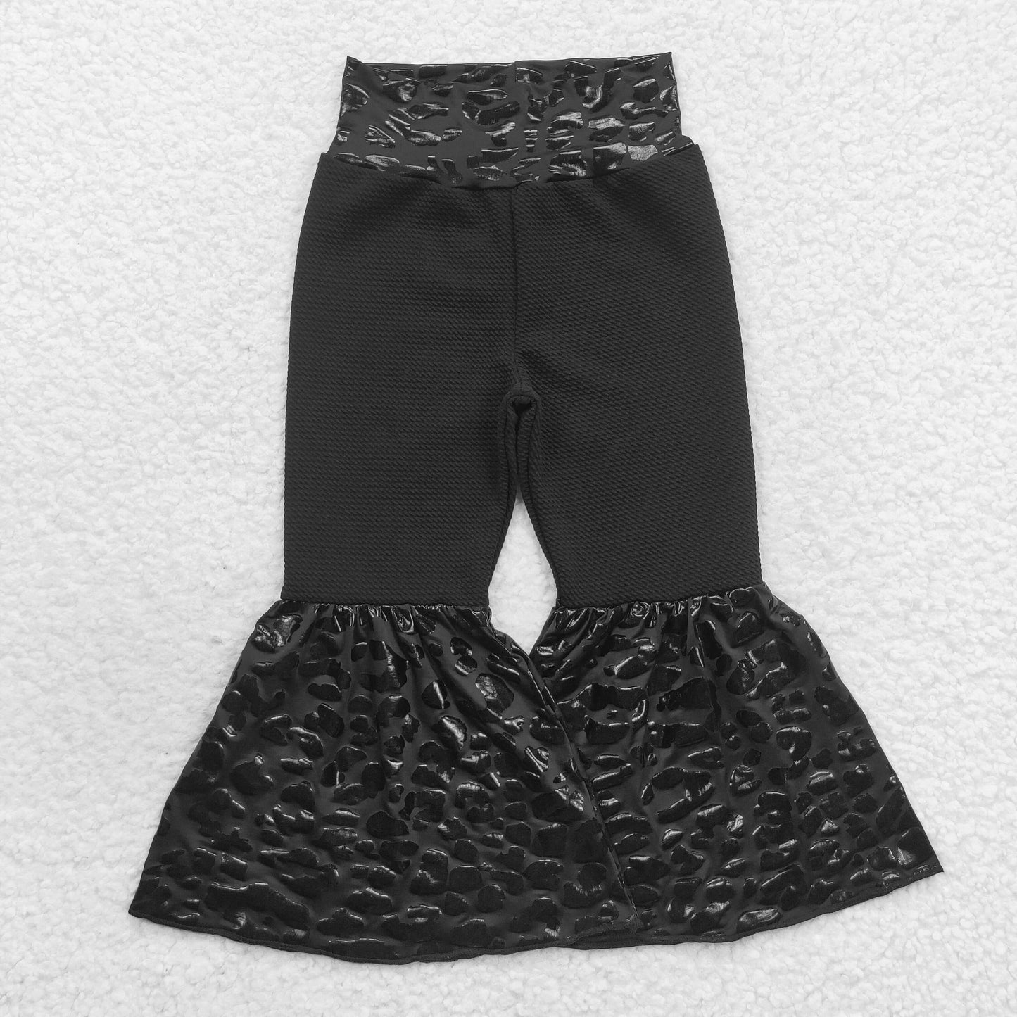P0221 Black Leather Bell-bottom Girls Pants
