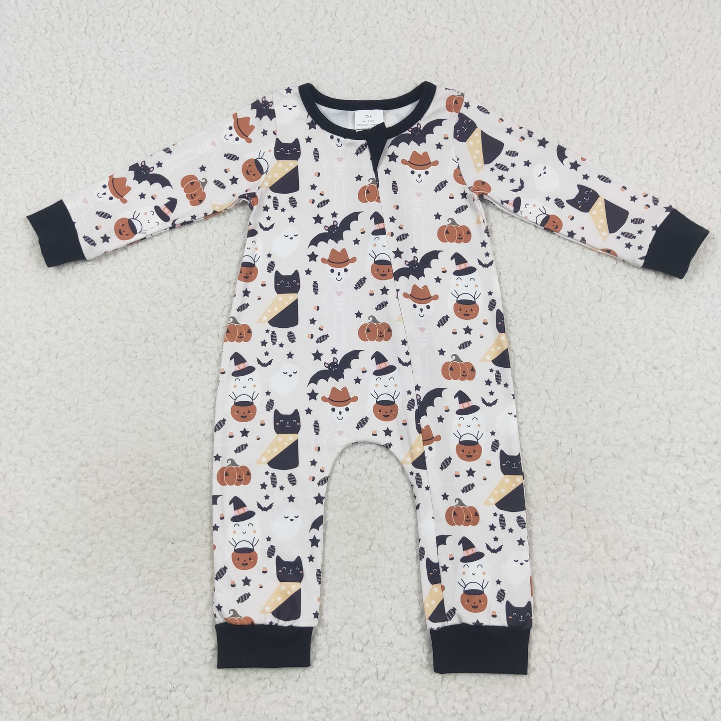 LR0554 Halloween pumpkin long sleeve kids romper