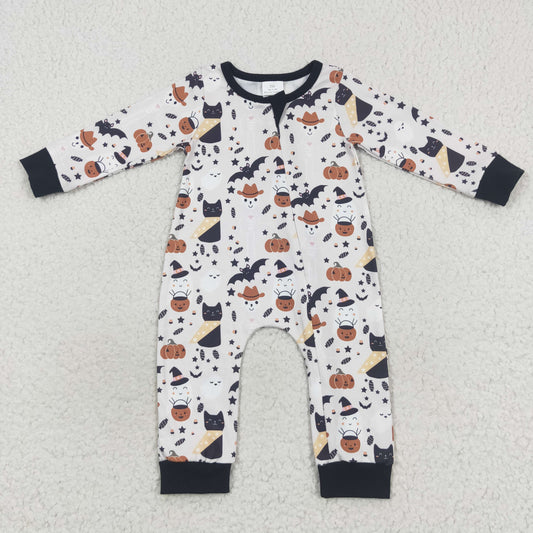 LR0554 Halloween pumpkin long sleeve kids romper