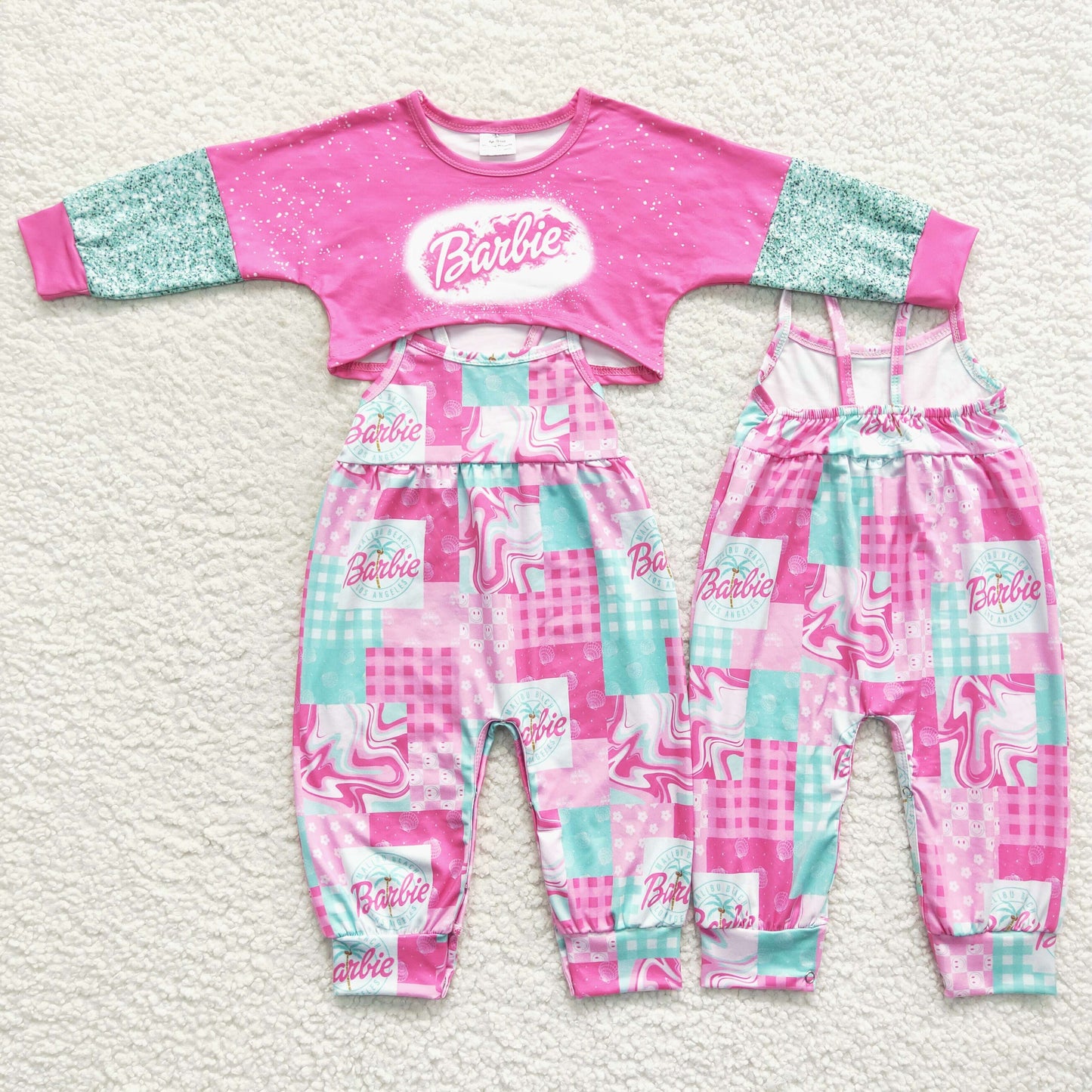 GLP0708 BA cartoon hot pink long sleeve jumpsuit girls set
