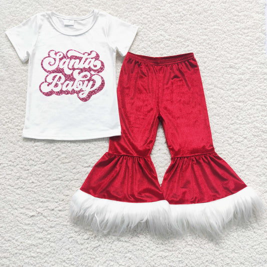 GSPO0791 Christmas Santa Baby short sleeve pants girls set kids clotehs