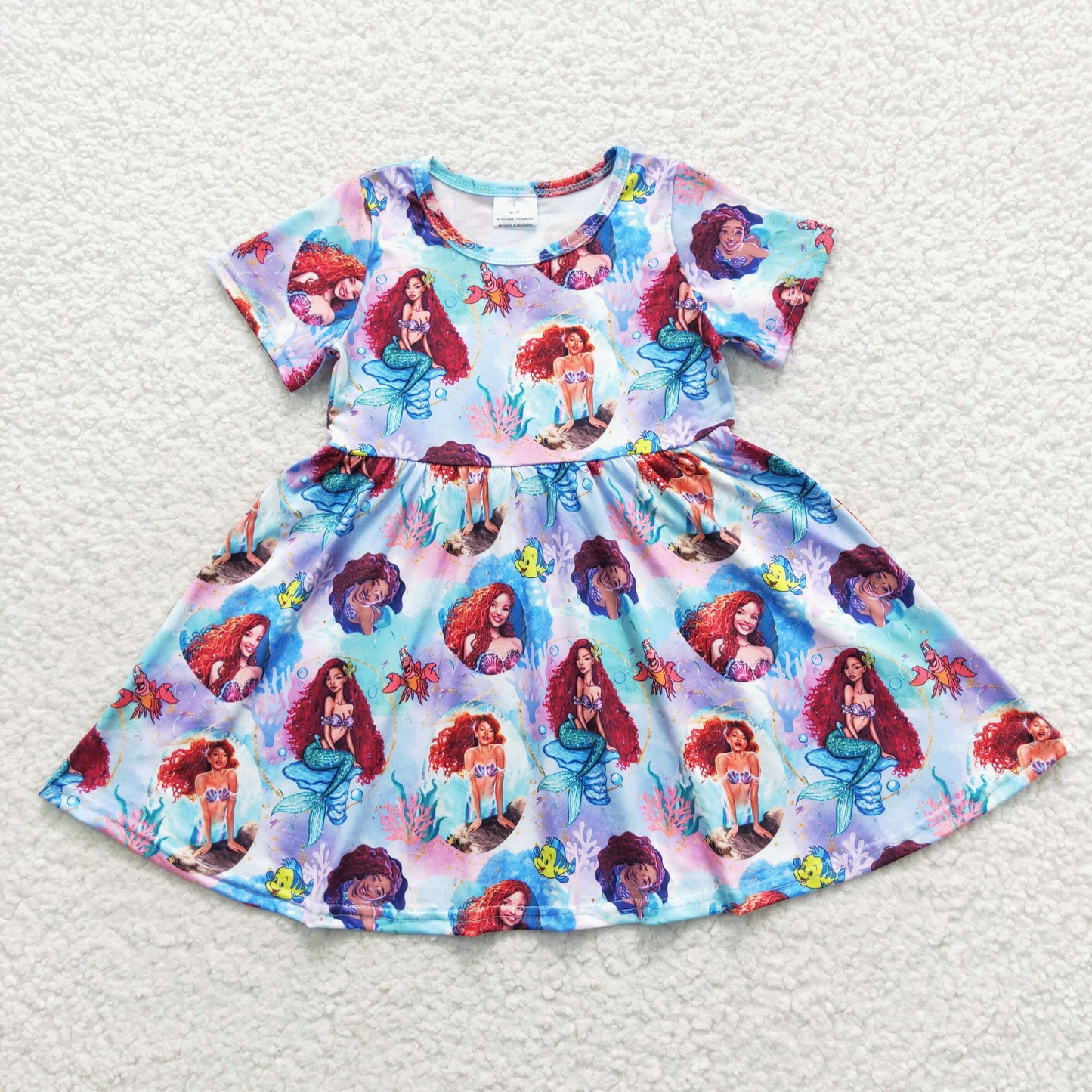 GSD0479 Cartoon mermaid short sleeve girls dress