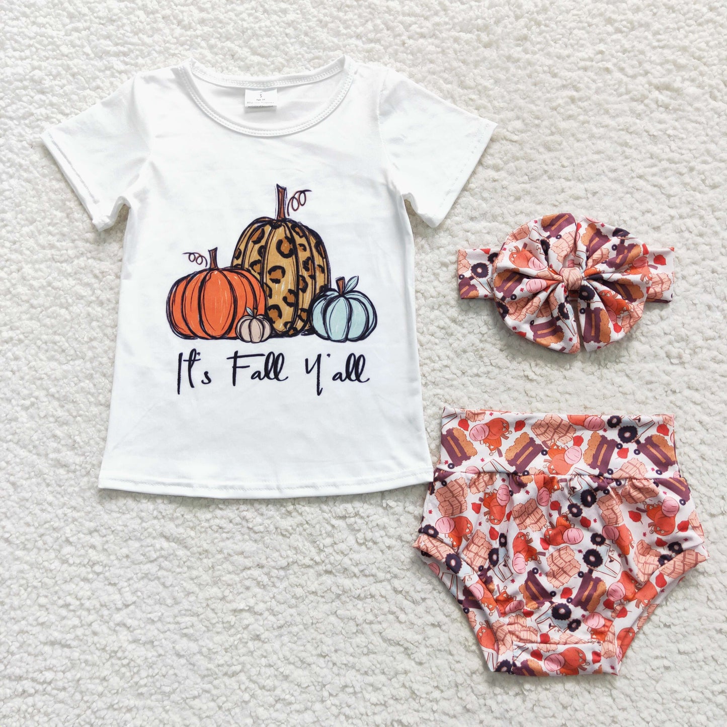 GBO0182 Leopard pumpkin short sleeve Orange truck kids bummies set