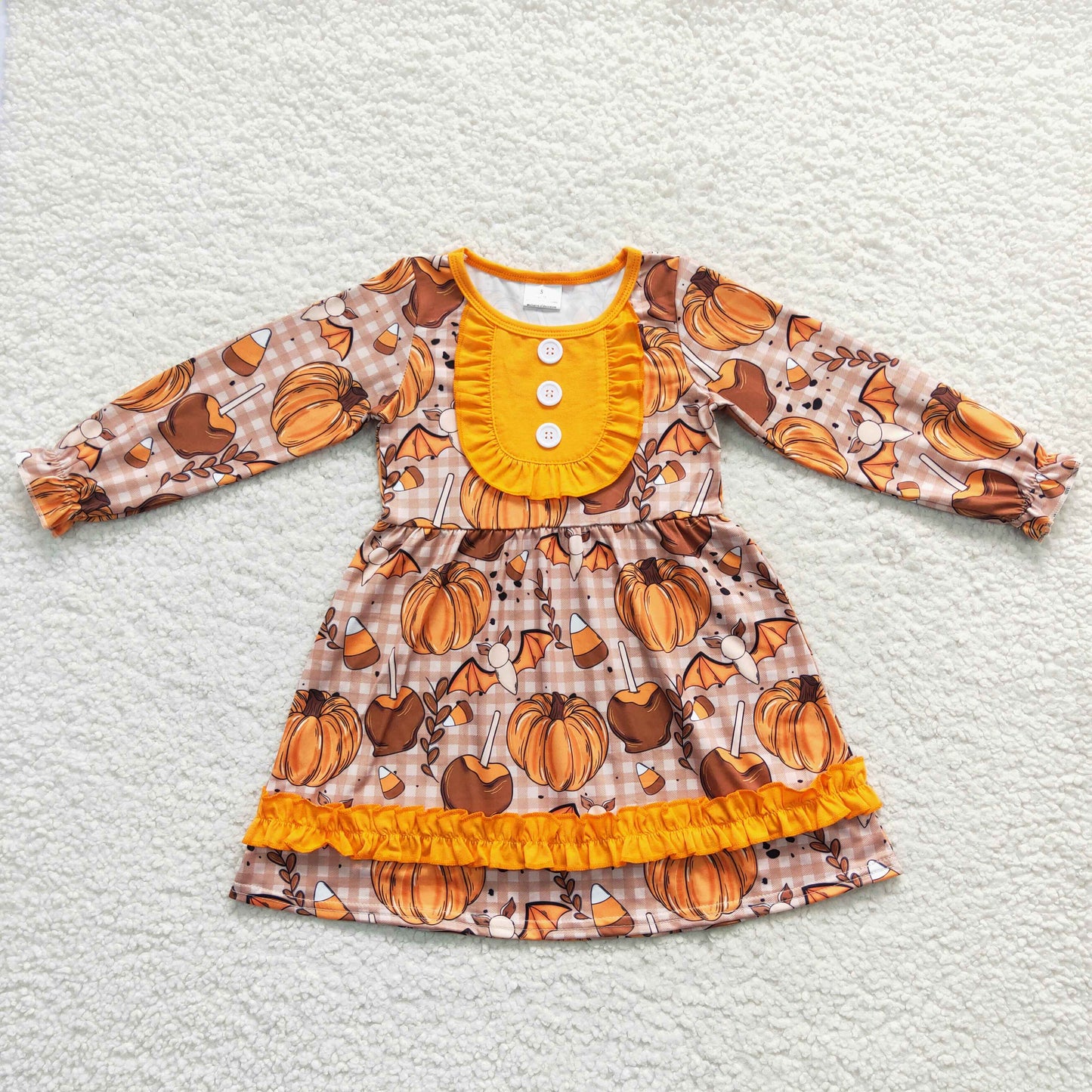 GLD0343 Pumpkin flowers orange long sleeve girls dress