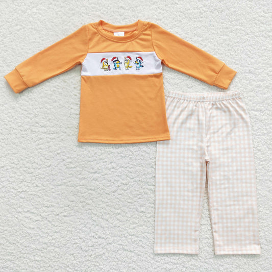 BLP0282 Christmas cartoon dog orange long sleeve pants kids set