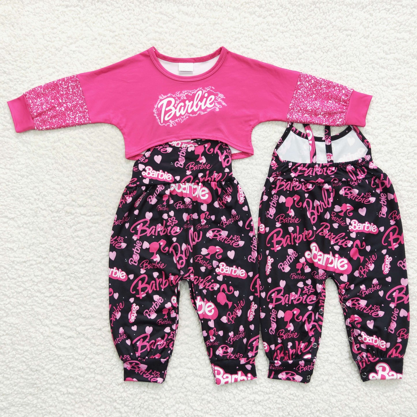 GLP0685 BA hot pink long sleeve top jumpsuits girls set