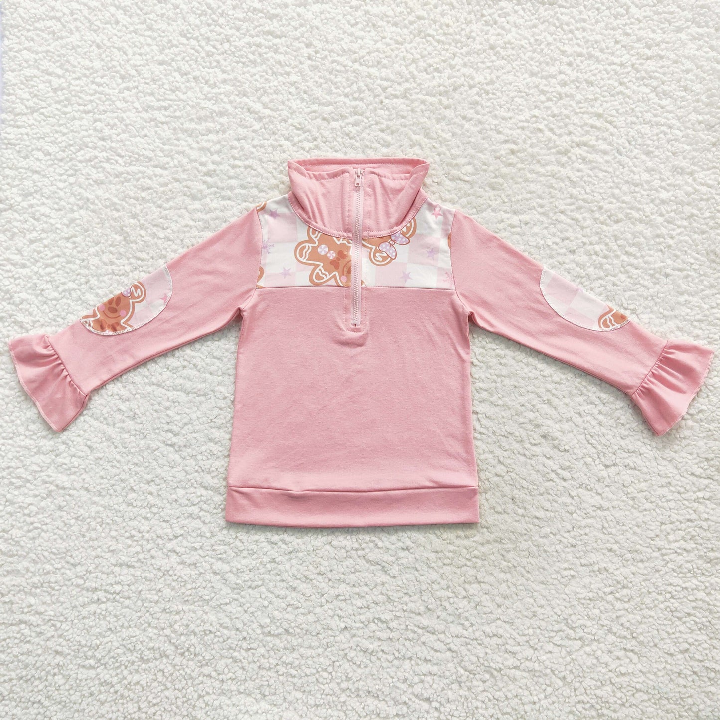 GT0218 Christmas cartoon gingerbread man pink girls pullover