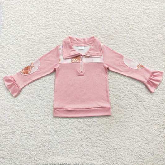 GT0218 Christmas cartoon gingerbread man pink girls pullover