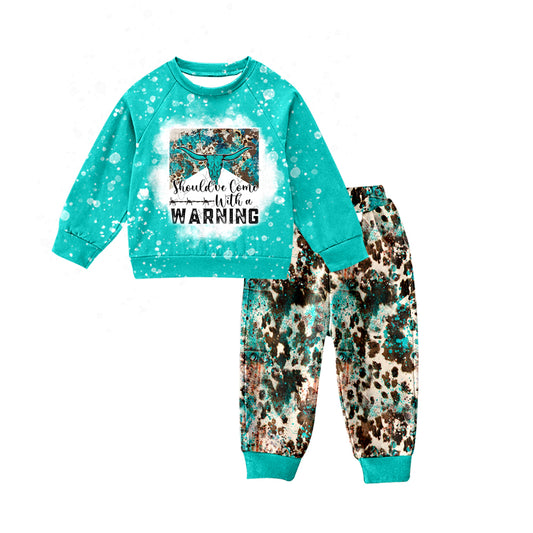 preorder BLP0353 Warning cow blue top ink pattern pants boys set