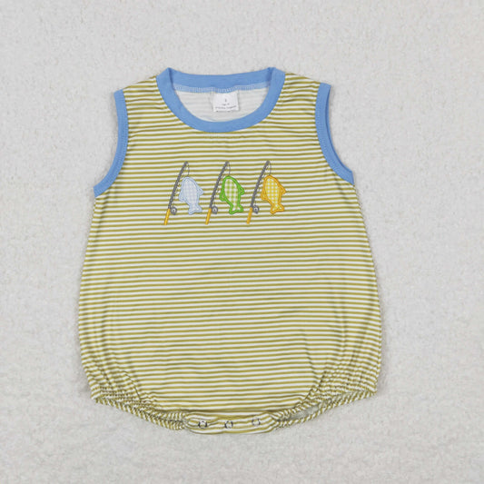 SR1281 Fishing yellow striped sleeveless boys romper