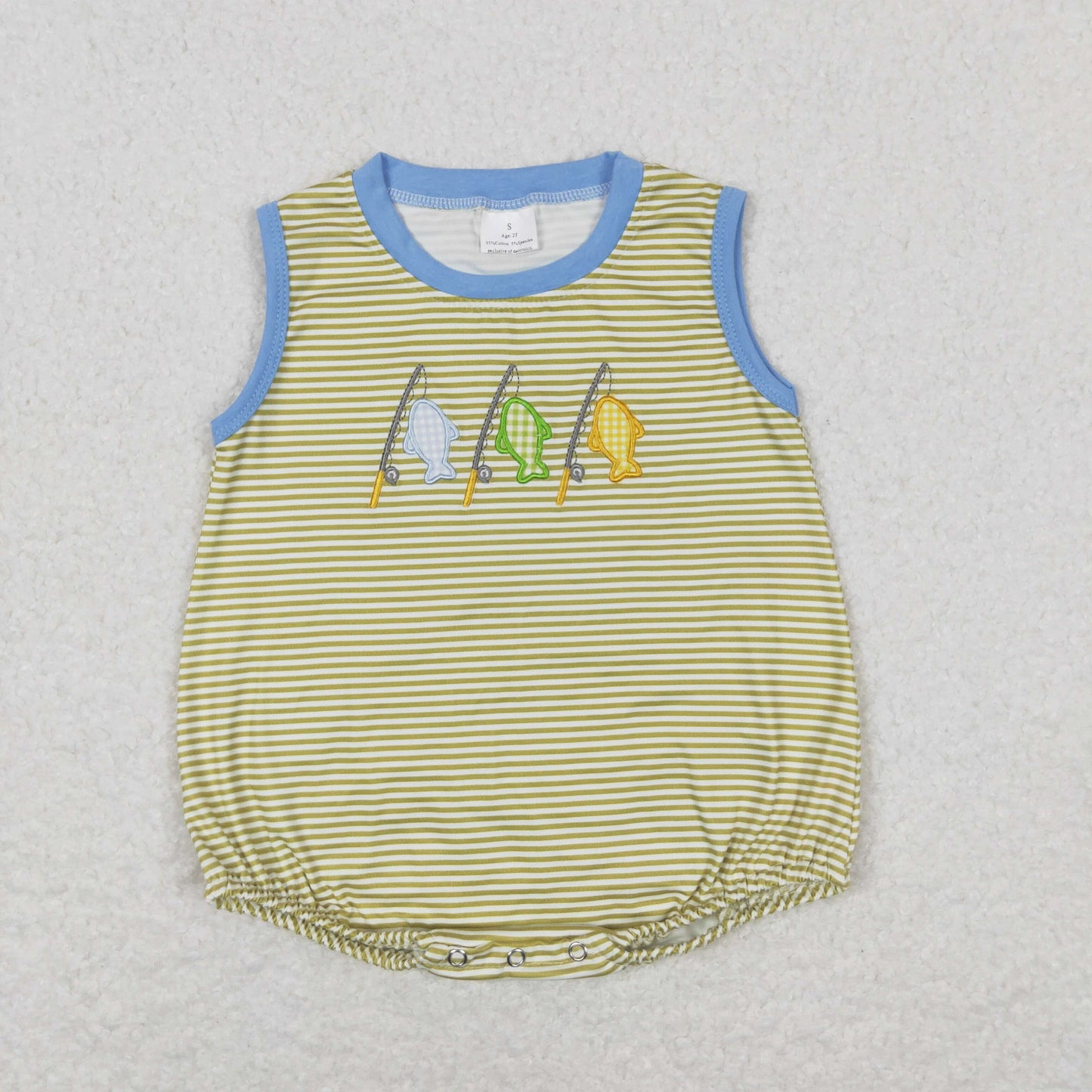 SR1281 Fishing yellow striped sleeveless boys romper