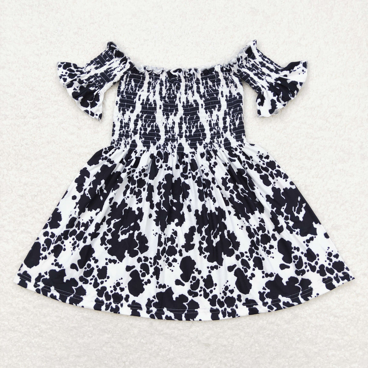 GSD0960 cow print smocked short sleeve girls dress
