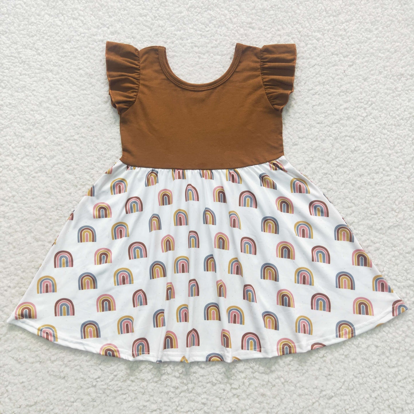 GSD0443 Rainbow Brown Short Sleeve Girls Dress