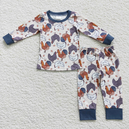 BLP0280 Farm chicken egg long sleeve pants boys pajamas