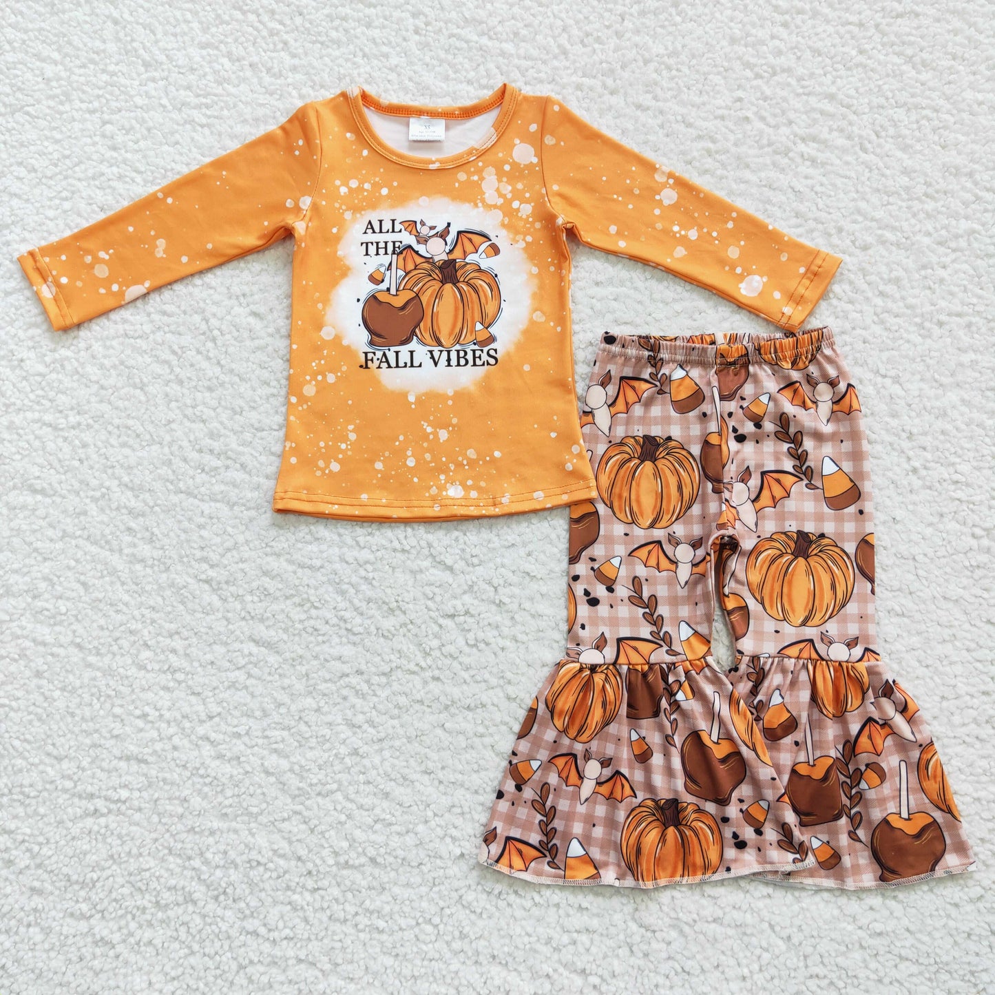 GLP0702 Fall vibes pumpkin orange long sleeve pants girls set