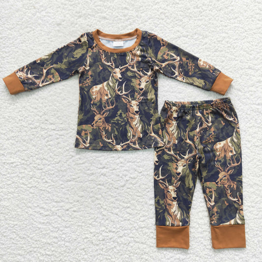 USA SHOP BLP0298 Hunt deer cano green long sleeve pants boys pajamas