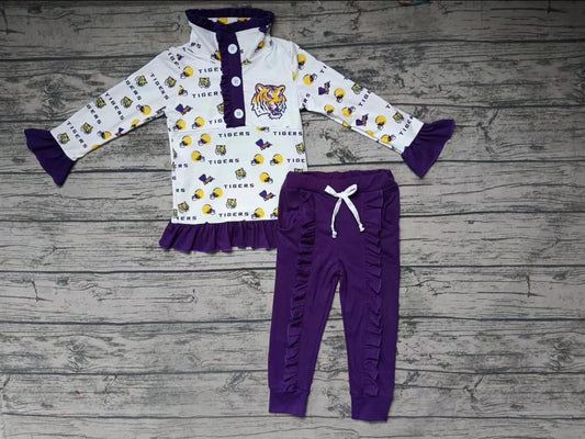 custom Team tiger purple long sleeve girls set