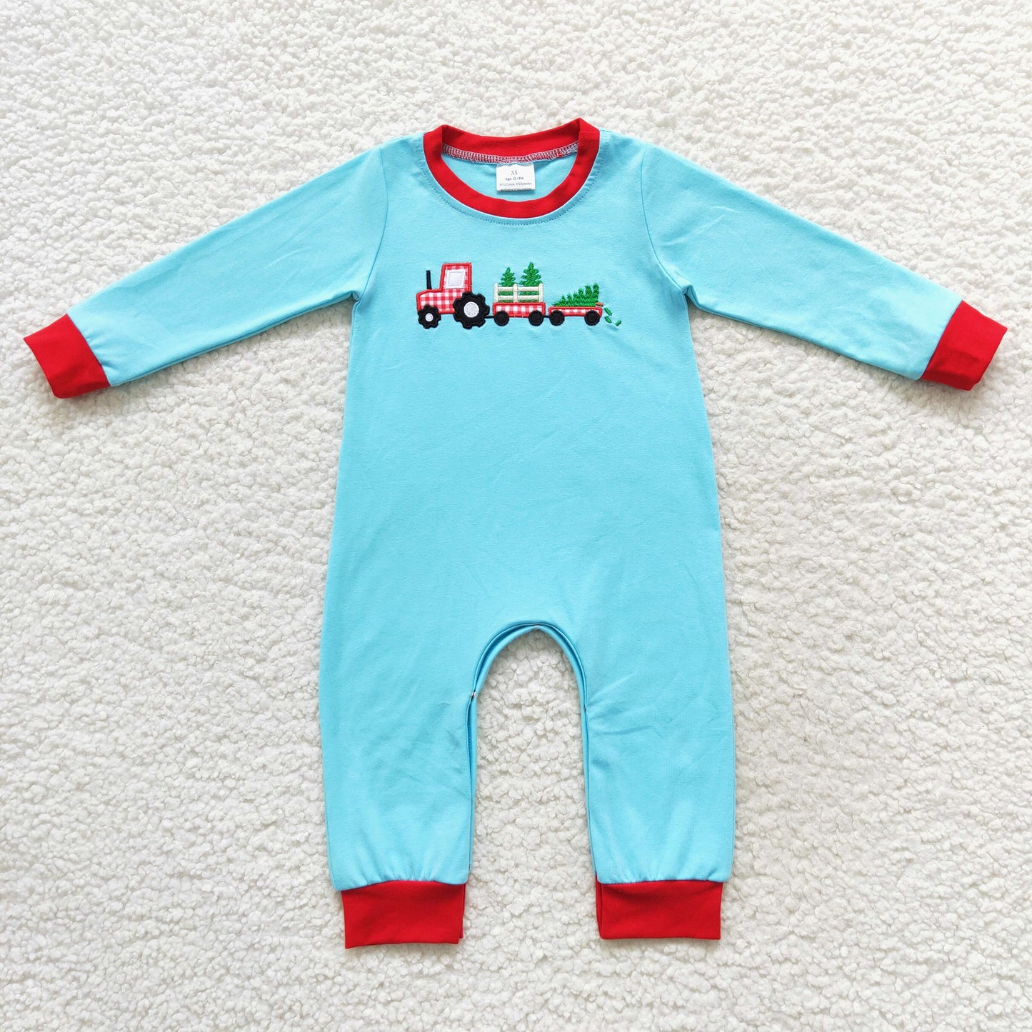 LR0500 Christmas Truck Tree Long Sleeve Boys Romper