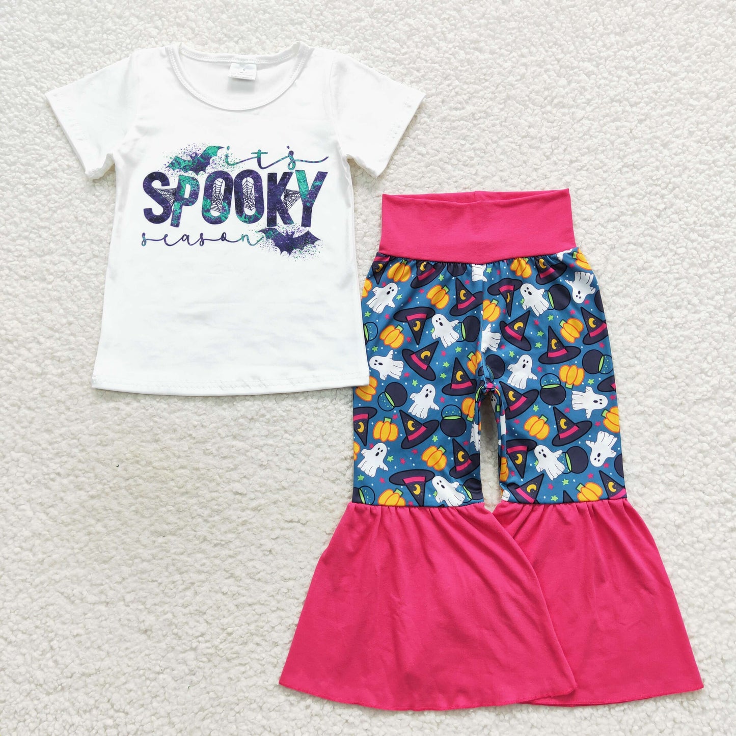 GSPO0800 Halloween spooky white short sleeve pants girls set kids clothes