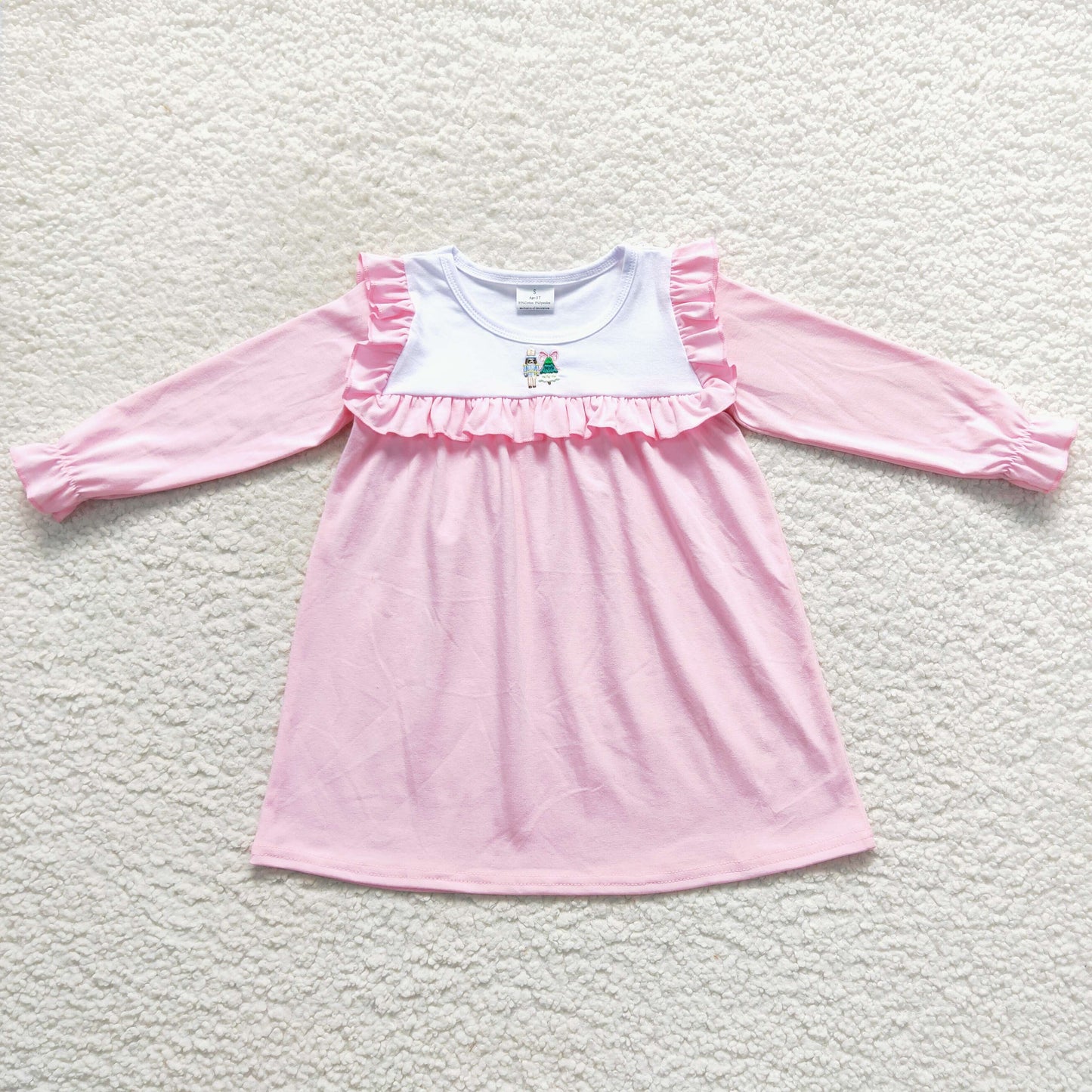 GLD0274 Christmas Tree Soldier Pink Long Sleeve Girls Dress