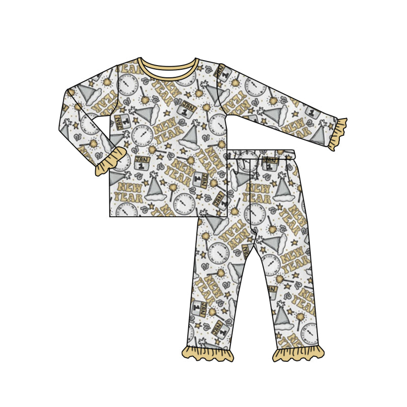 preorder GLP0818 Happy new year clock long sleeve girls pajamas