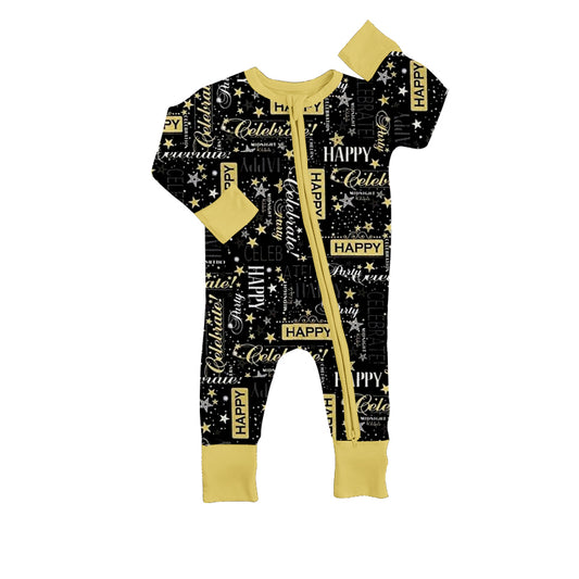 preorder LR0711 Happy new year black kids romper