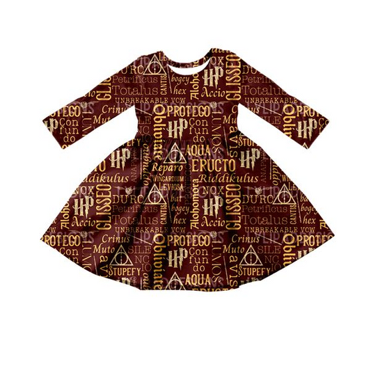 preorder GLD0418 Red letter long sleeve girls dress