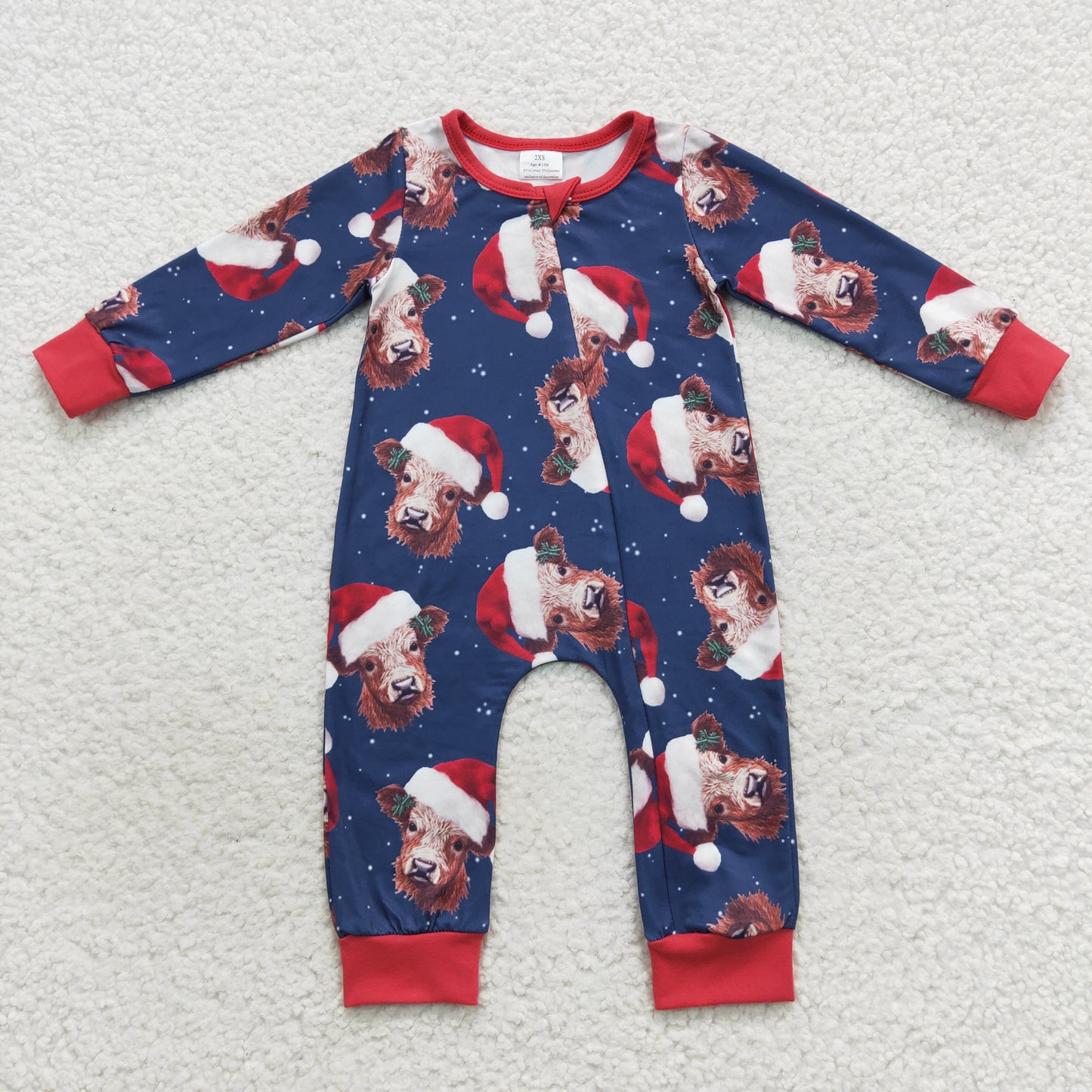 LR0597 Christmas cow dark blue long sleeve kids romper