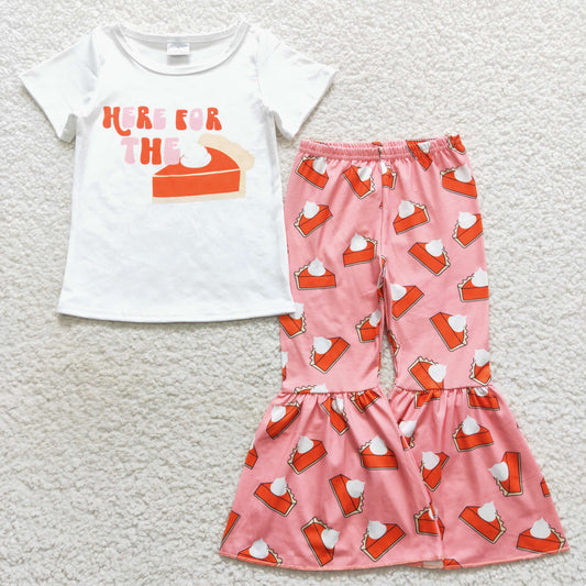 GSPO0818 Thanksgiving here for the pie cake short sleeve pink pants girls set
