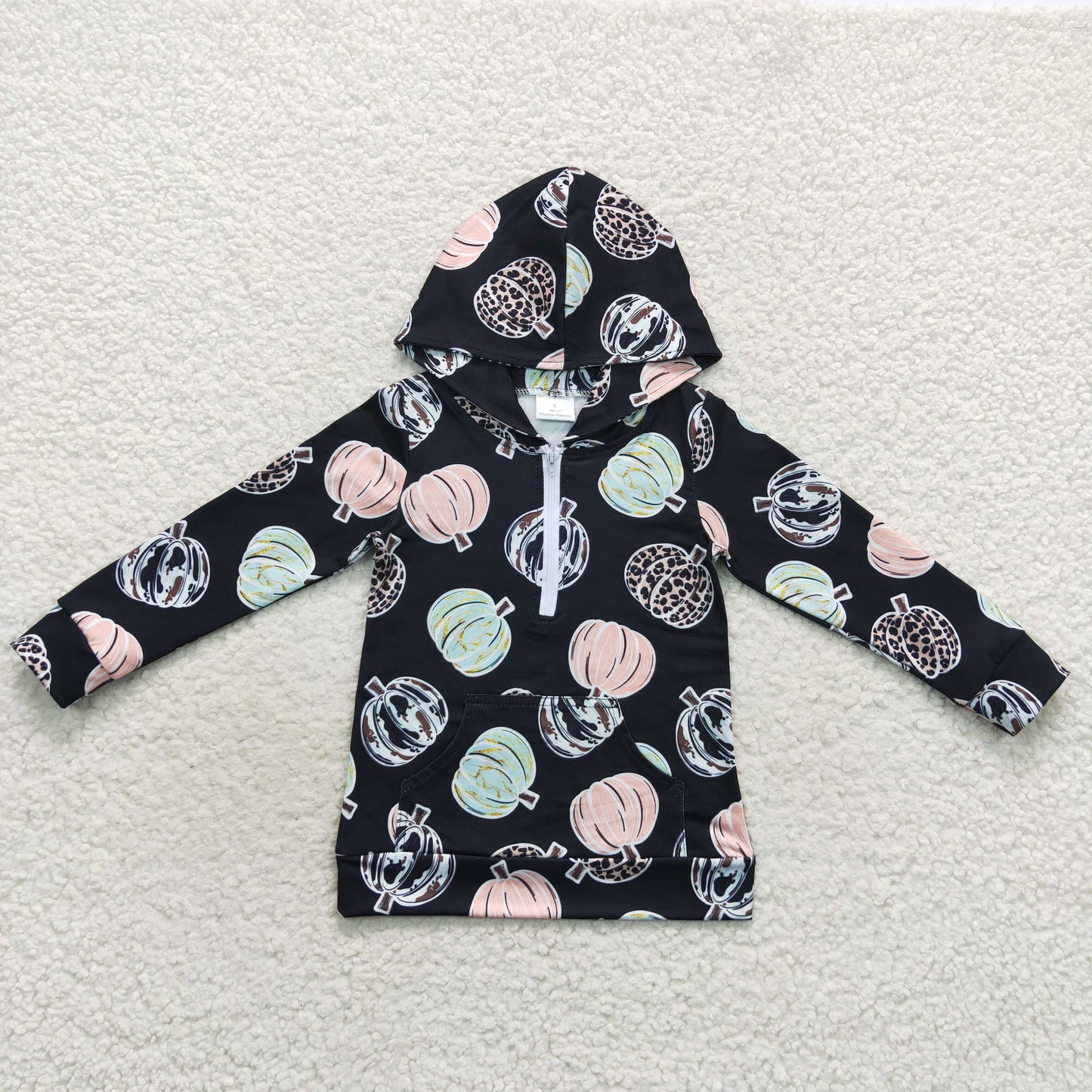 BT0306 Colorful pumpkin black pocket hoodie long sleeve boys top