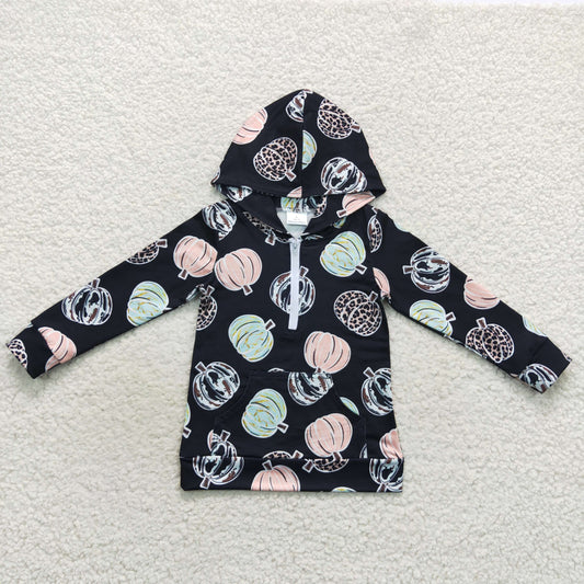 BT0306 Colorful pumpkin black pocket hoodie long sleeve boys top