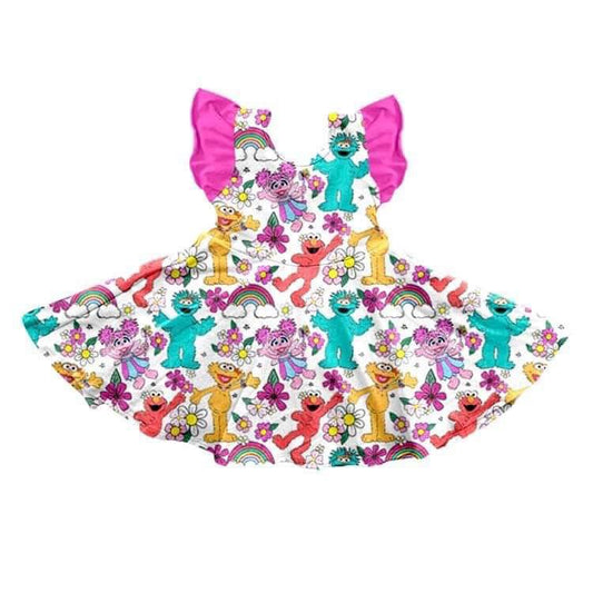 custom cartoon baby flutter sleeve girls dress