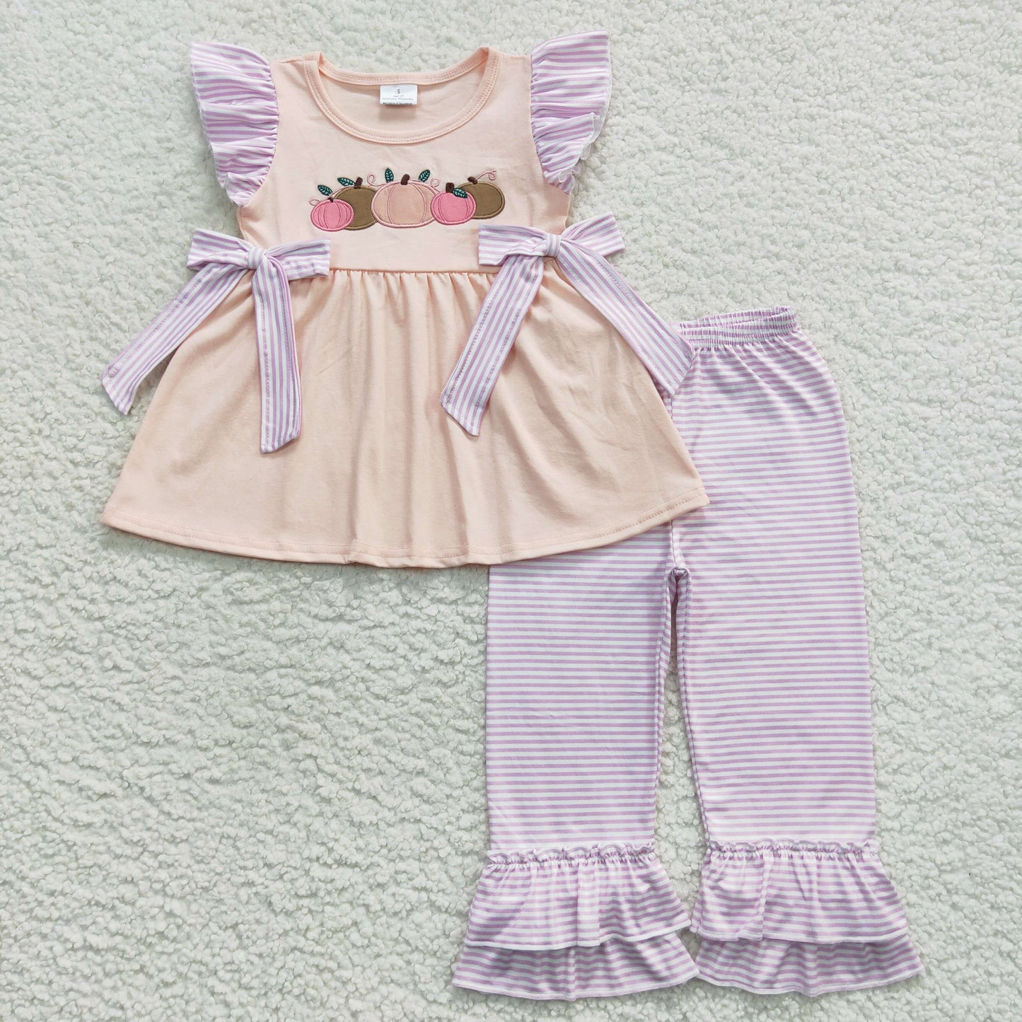 GSPO0783 Pumpkin pink flutter sleeve purple pants girls set