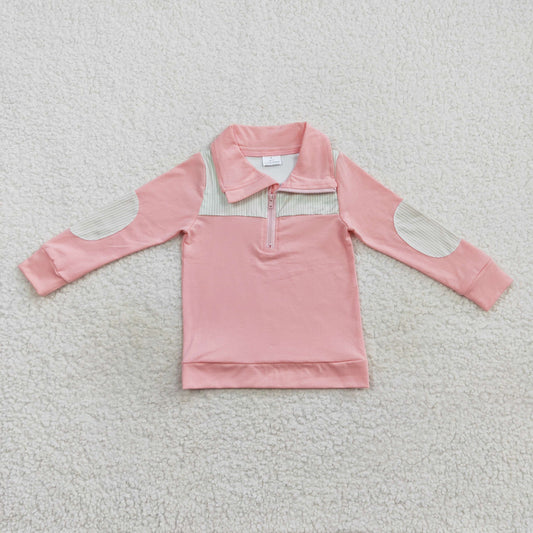 BT0288 Green plaid pink long sleeve kids top