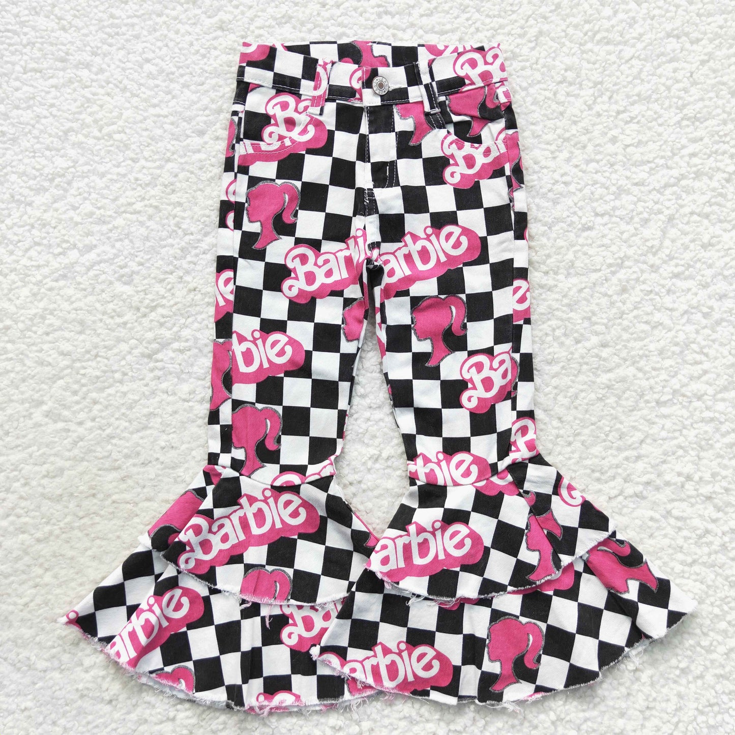 P0243 BA black plaid girls denim pants