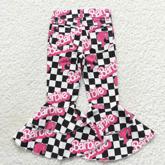 P0243 BA black plaid girls denim pants