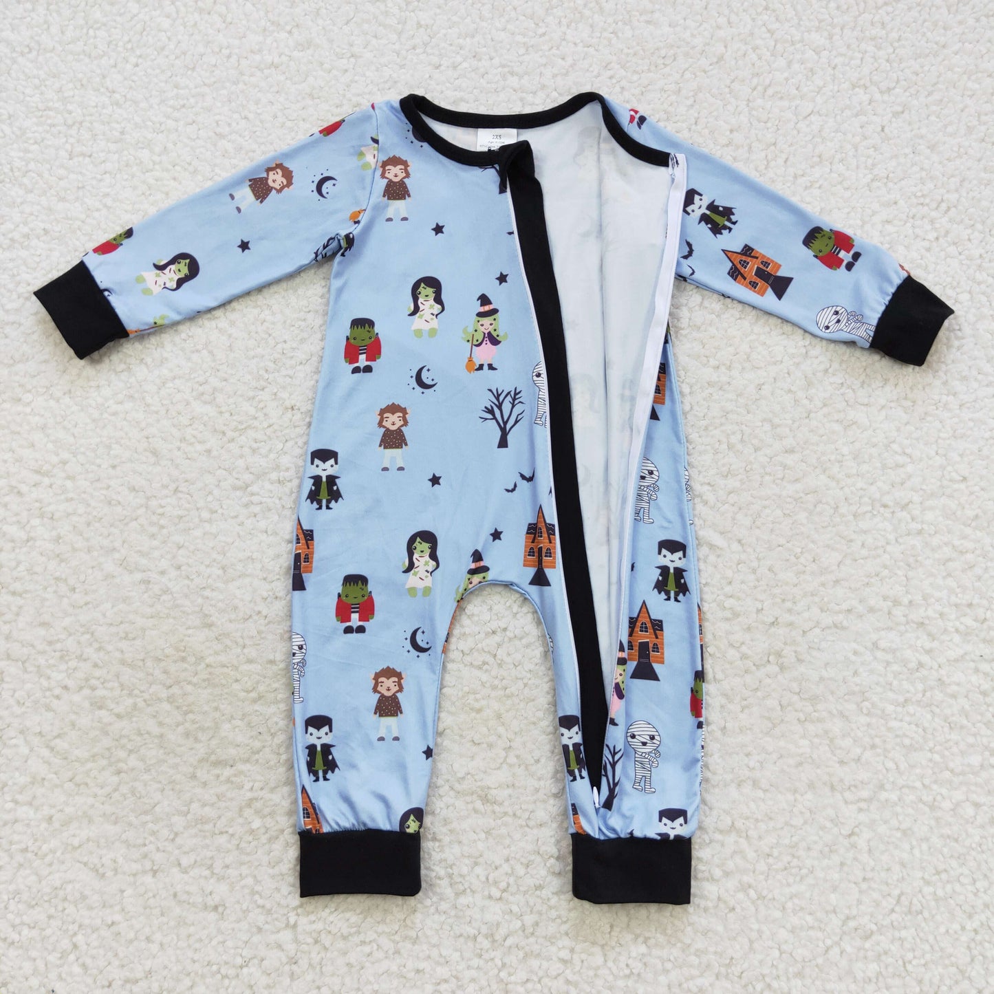 LR0555 Halloween cartoon blue long sleeve kids romper